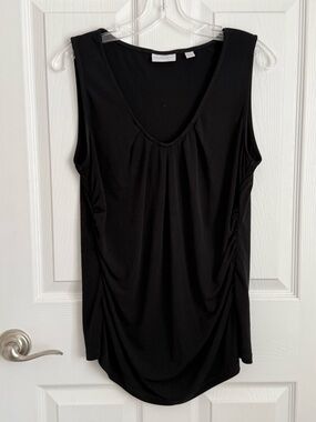 New York & Company Black V-Neck Sleeveless Tank with Side Ruching